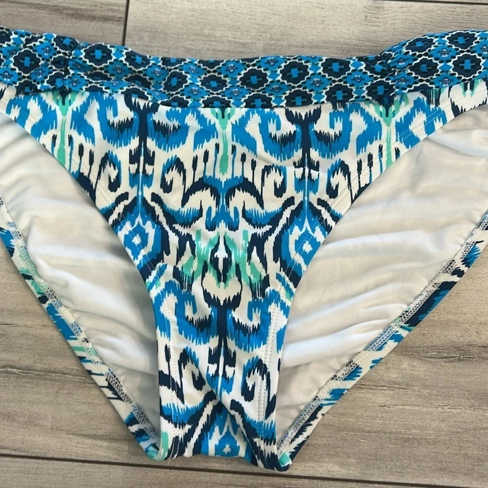 New Directions blue patterned bikini swim bottoms size XL NWOT